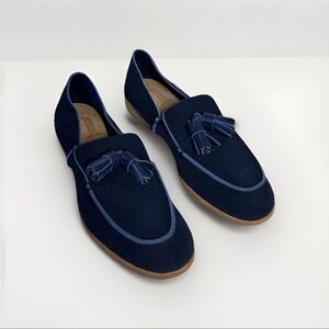 U-Dot Men's Size 8 Suede Penny Loafers Navy Blue Soft Moccasin Leather Tassel